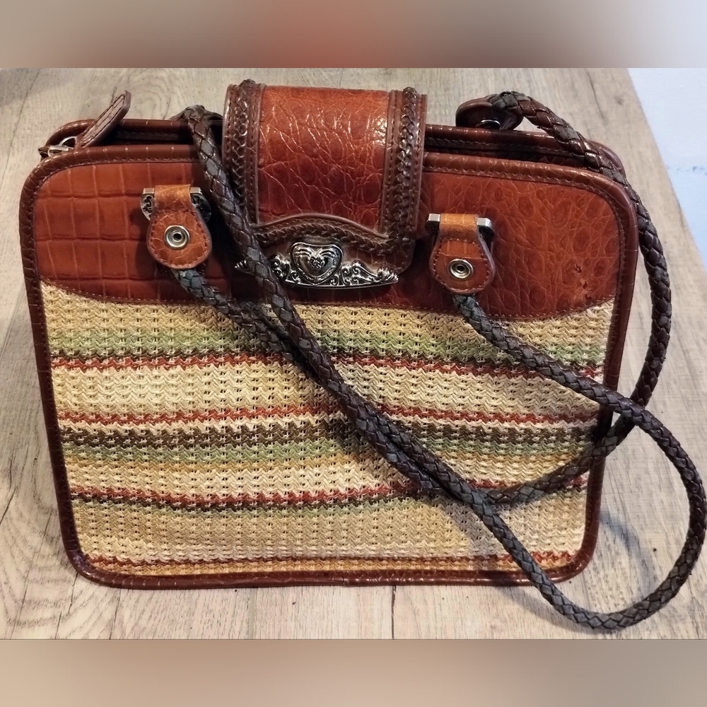 Chic Brown and Tan Woven Shoulder Bag